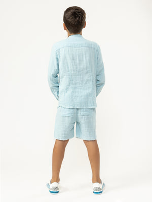 FASHION BUTTONNED SHIRTS Light Blue / 14