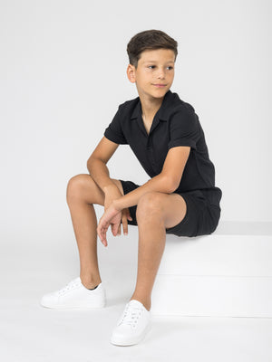 SHORT WOVEN SHIRT Black / 14