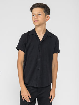 SHORT WOVEN SHIRT Black / 14
