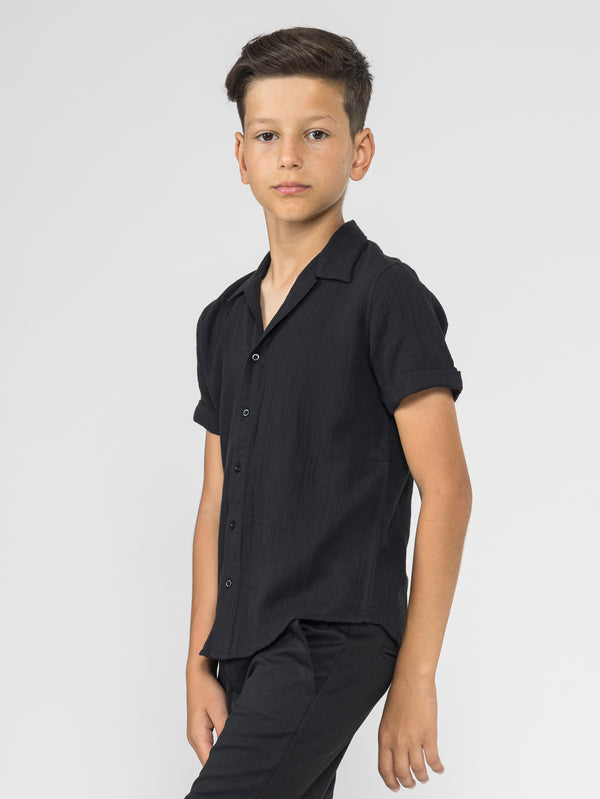 SHORT WOVEN SHIRT Black / 14