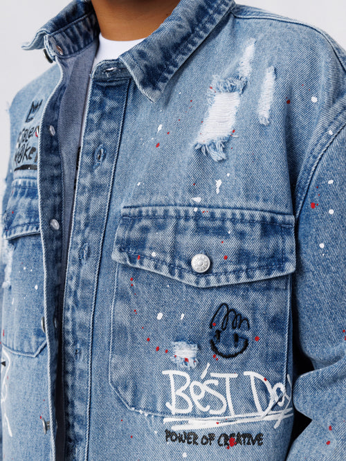 OVER SHIRT JACKET Washed Jeans / 14