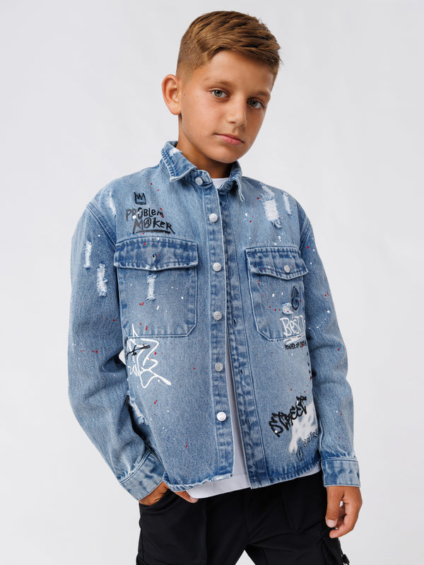 OVER SHIRT JACKET Washed Jeans / 14