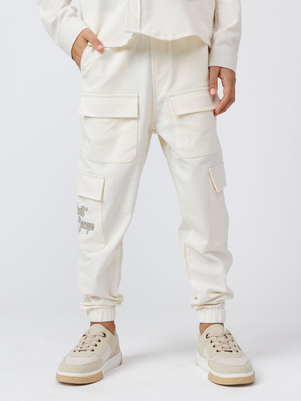 CARGO WOVEN PANTS Cream / 14