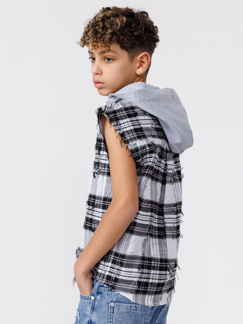 SHORT BUTTONNED SHIRTS Black Check / 14