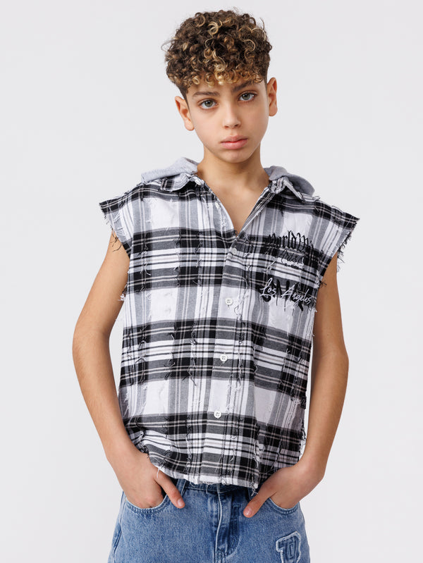 SHORT BUTTONNED SHIRTS Black Check / 14