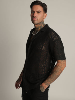 SHORT BUTTONED SHIRT Black / XXL