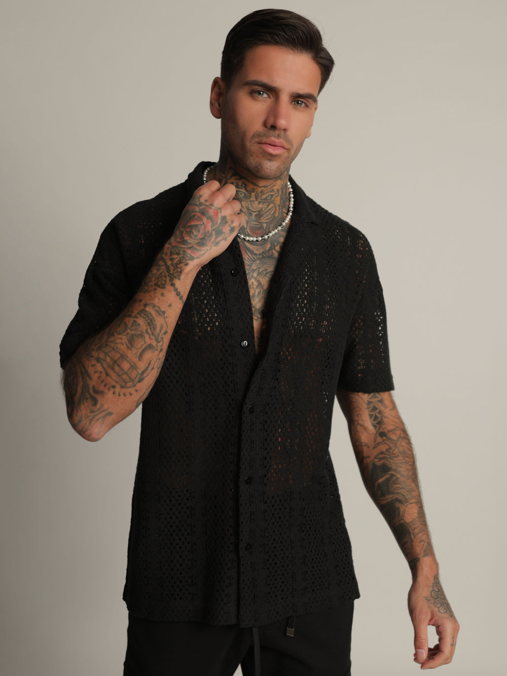 SHORT BUTTONED SHIRT Black / XXL