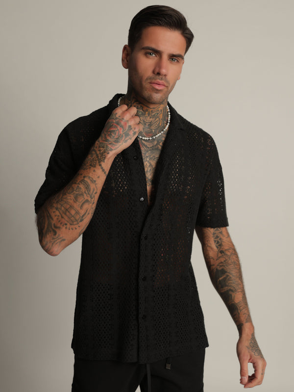 SHORT BUTTONED SHIRT Black / XXL