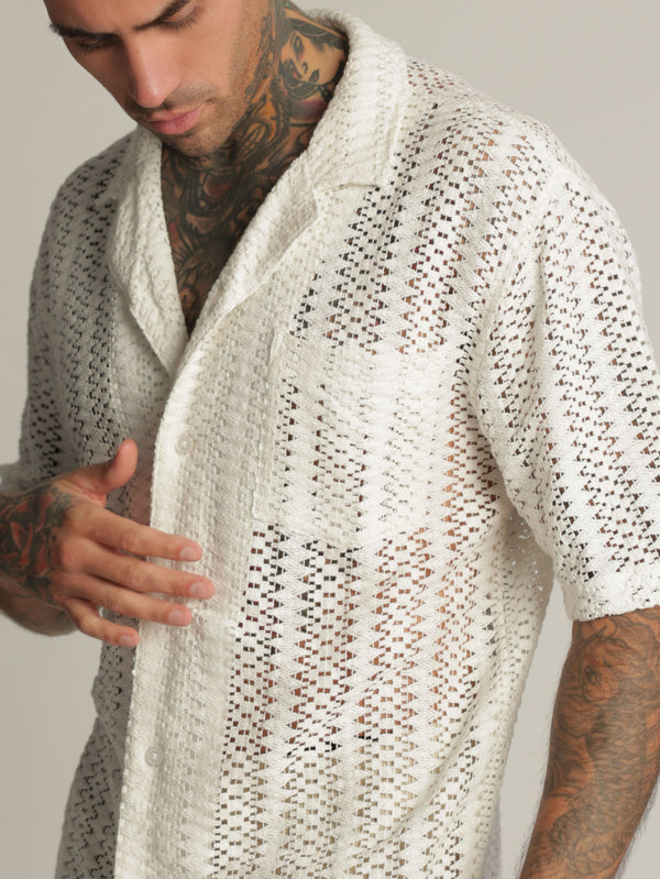 SHORT BUTTONED SHIRT Cream / XXL