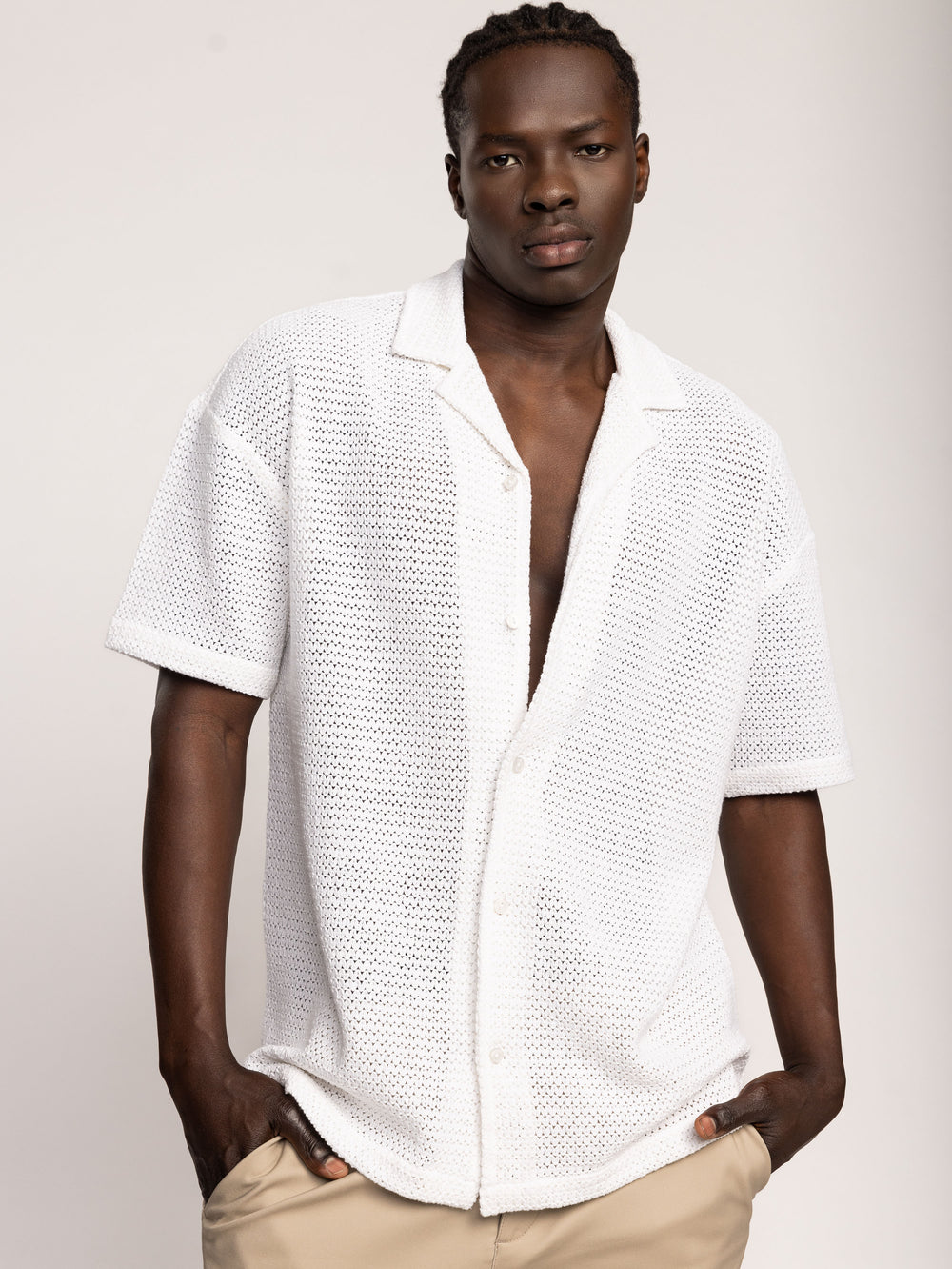 SHORT BUTTONED SHIRT Cream / XXL
