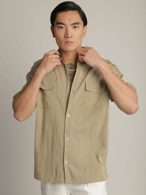 SHORT BUTTONED SHIRT Khaki / XXL