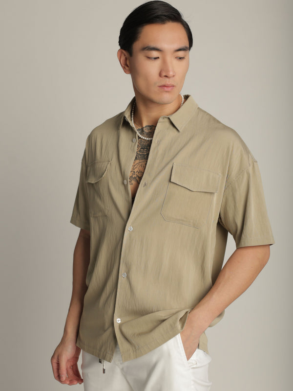 SHORT BUTTONED SHIRT Khaki / XXL