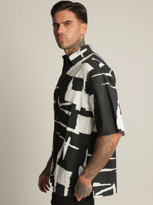 SHORT BUTTONED SHIRT Black / White / XXL