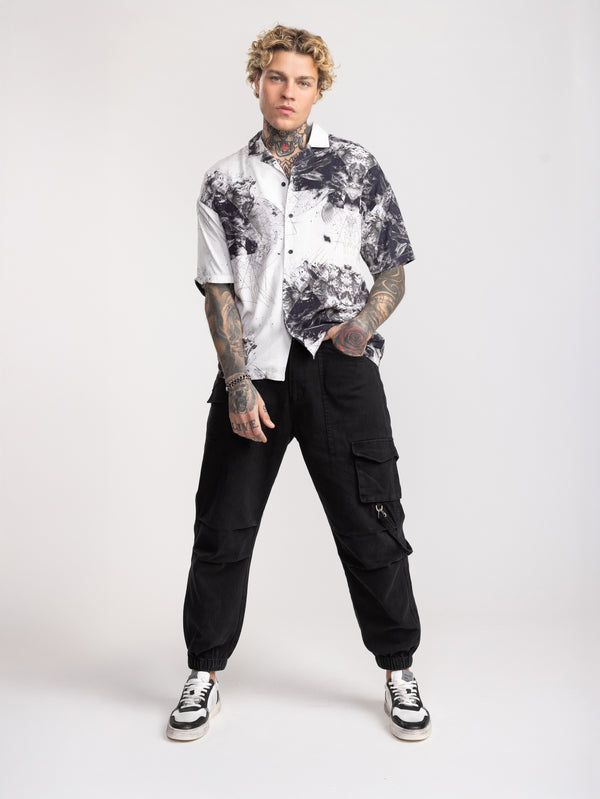 SHORT BUTTONNED SHIRTS Black / White / XXL